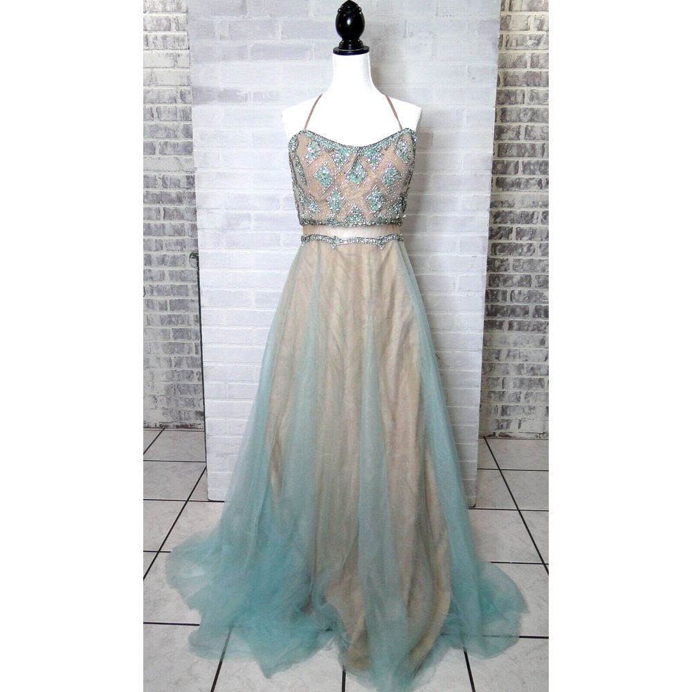 Glamour By Terani Couture Ballgown/Wedding/Prom Formal Beaded Teal Dress Size 20
